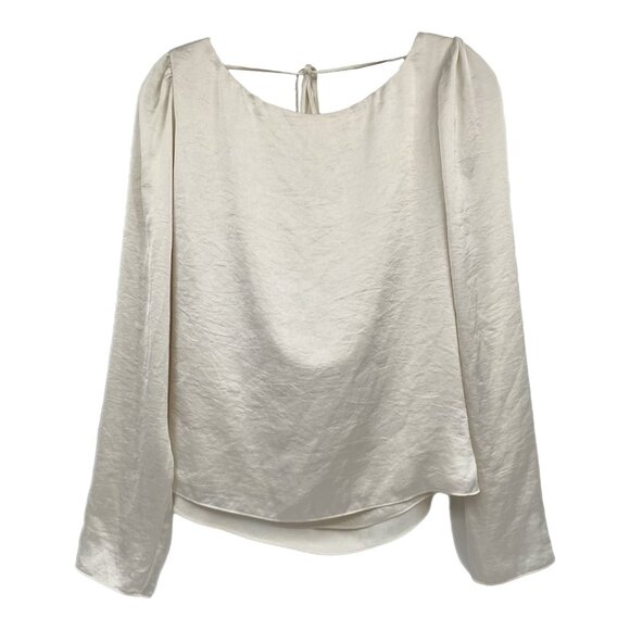 Wilfred Cream Satin Long Sleeve Open Back Blouse | Size L - Picture 1 of 8